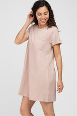 Light Pink Heathered Pocket Front T-Shirt Dress