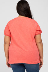 Coral Oversized Eyelet Puff Sleeve Plus Top