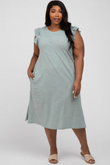 Mint Green Ruffle Sleeve Maternity Plus T-Shirt Midi Dress