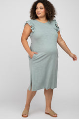 Mint Green Ruffle Sleeve Maternity Plus T-Shirt Midi Dress