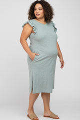 Mint Green Ruffle Sleeve Maternity Plus T-Shirt Midi Dress