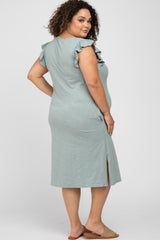 Mint Green Ruffle Sleeve Maternity Plus T-Shirt Midi Dress