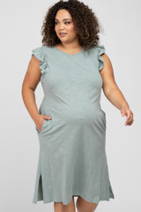 Mint Green Ruffle Sleeve Maternity Plus T-Shirt Midi Dress