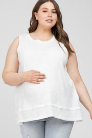 White Sleeveless Layered Hem Maternity Plus Top