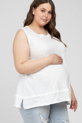 White Sleeveless Layered Hem Maternity Plus Top