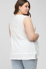 White Sleeveless Layered Hem Maternity Plus Top