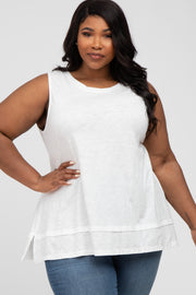 White Sleeveless Layered Hem Plus Top