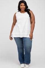 White Sleeveless Layered Hem Plus Top