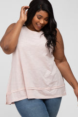 Light Pink Sleeveless Layered Hem Plus Top