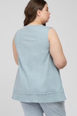 Light Blue Sleeveless Layered Hem Maternity Plus Top