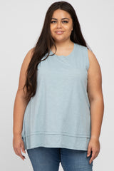 Light Blue Sleeveless Layered Hem Maternity Plus Top