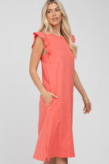 Coral Ruffle Sleeve T-Shirt Midi Dress