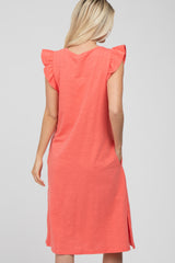 Coral Ruffle Sleeve T-Shirt Midi Dress