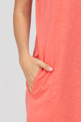 Coral Ruffle Sleeve T-Shirt Midi Dress