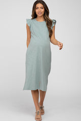 Mint Green Ruffle Sleeve Maternity T-Shirt Midi Dress