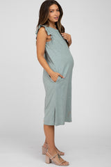 Mint Green Ruffle Sleeve Maternity T-Shirt Midi Dress