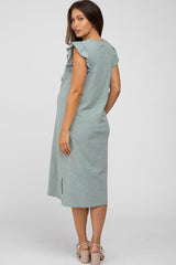 Mint Green Ruffle Sleeve Maternity T-Shirt Midi Dress