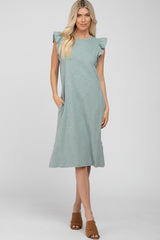 Mint Green Ruffle Sleeve Maternity T-Shirt Midi Dress