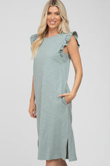 Mint Green Ruffle Sleeve T-Shirt Midi Dress