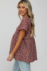 Rust Floral Waffle Knit Maternity Babydoll Top