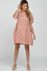 Peach Floral Babydoll Maternity Dress