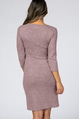 Mauve Brushed Knit Wrap Fitted Dress