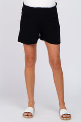 Black Smocked Waist Maternity Pocket Shorts