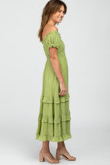 Green Smocked Ruffle Midi Dress