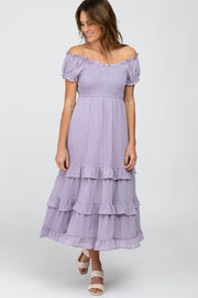 Lavender Smocked Ruffle Midi Dress