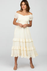 Ivory Smocked Ruffle Midi Dress