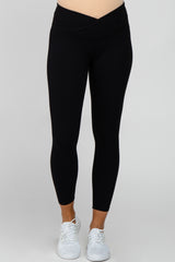 Black Ribbed V-Front Maternity Leggings