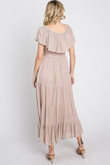 Taupe Off Shoulder Tired Maxi Dress