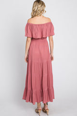 Mauve Off Shoulder Tired Maxi Dress