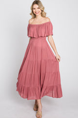 Mauve Off Shoulder Tired Maxi Dress