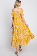 Yellow Floral Off Shoulder Tiered Dress