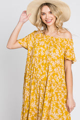 Yellow Floral Off Shoulder Tiered Dress