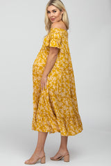 Yellow Floral Off Shoulder Tiered Maternity Dress