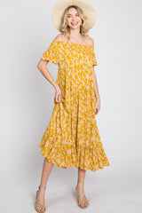 Yellow Floral Off Shoulder Tiered Maternity Dress