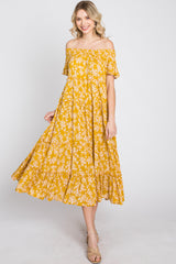 Yellow Floral Off Shoulder Tiered Dress