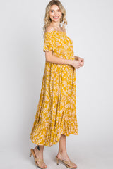 Yellow Floral Off Shoulder Tiered Dress