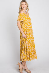 Yellow Floral Off Shoulder Tiered Dress