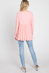 Pink Button Accent Long Sleeve Top