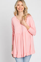 Pink Button Accent Long Sleeve Top