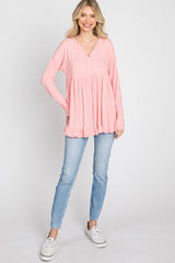 Pink Button Accent Long Sleeve Top