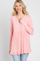 Pink Button Accent Long Sleeve Top