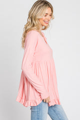 Pink Button Accent Long Sleeve Top