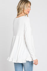 Ivory Button Accent Long Sleeve Top