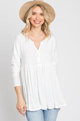 Ivory Button Accent Long Sleeve Top