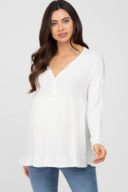 Ivory Button Accent Long Sleeve Maternity Top