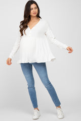 Ivory Button Accent Long Sleeve Maternity Top